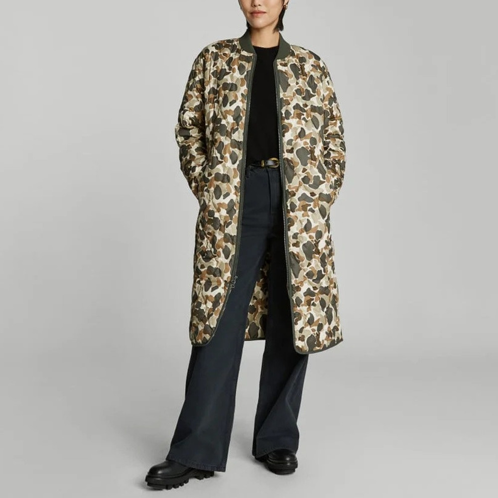 NWT Everlane The Renew Long Liner Zip Puffer Jacket Biscotti Camo Women Size XXS - Picture 1 of 14